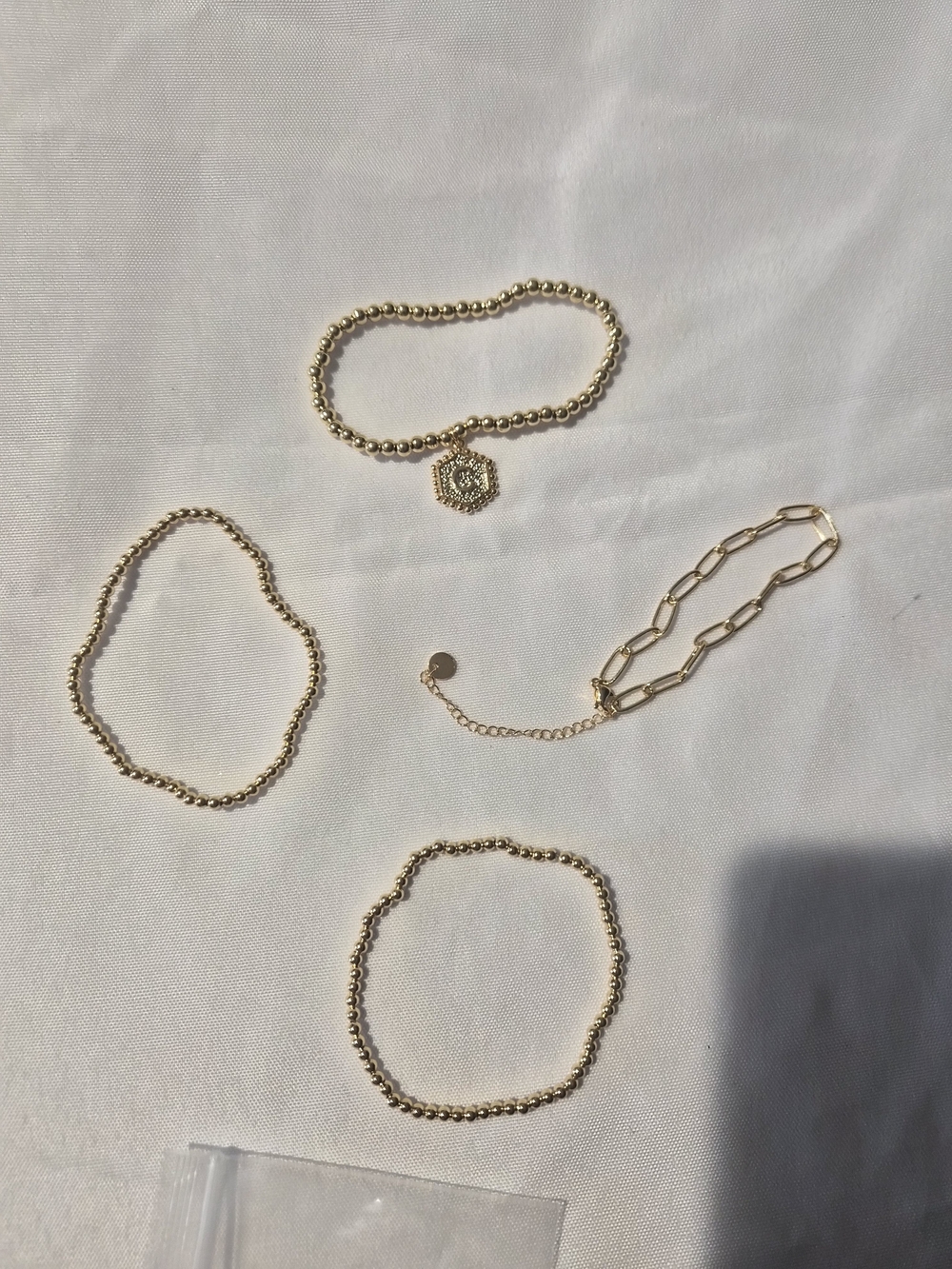 Gold Beaded Bracelet Set – 4-Piece Women’s Stackable Bracelets Letter C